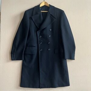 Saks Fifth Double Breasted Navy Overcoat Long 41R Vintage 70s Grail Old Money